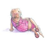 An illustration of a naked mole rat posing alluringly in a pink bikini
