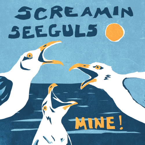 Another digital illustration of seagulls. 