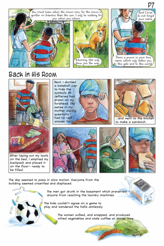 A page of a comic with a boy with a blue hat