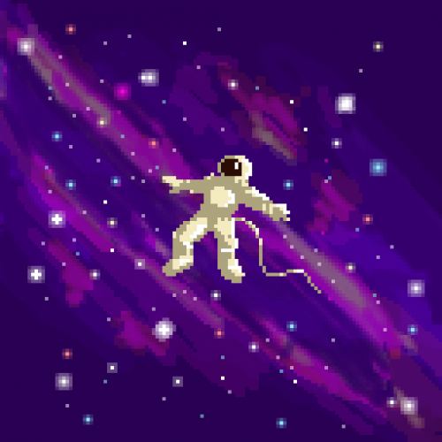 Someone in a space suit floating in space with a broken tether